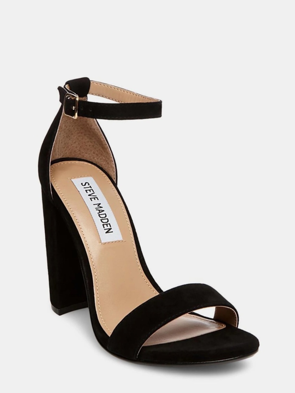 Steve Madden Carrson Heel Black Ankle Strap Size 9, 4.5 inch heel